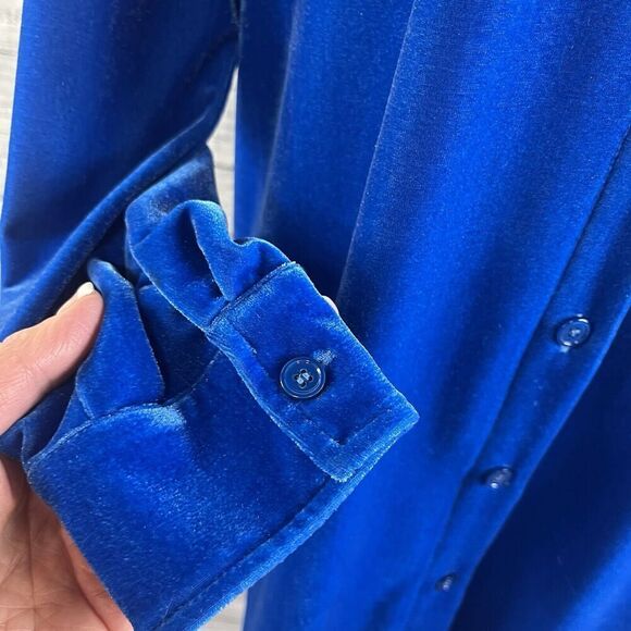 Soft Surroundings Blouse size Large Royal Blue Velveteen Stretch Comfy Casual - Picture 8 of 13